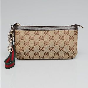 Gucci beige/ebony GG canvas wristlet Pochette Bag